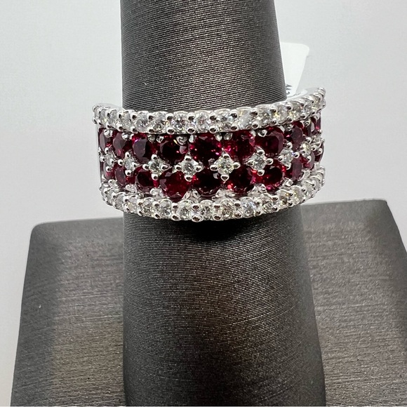 14k White Gold Diamond & Ruby Band Ring - Picture 3 of 7